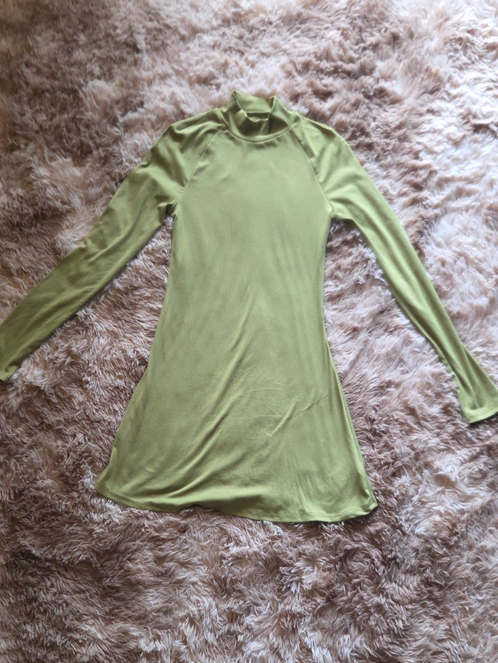 Cider Ribbed Light Green Mock Neck Dress